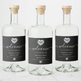 Eenvoudig modern zilveren Heart Weddenschap Wine L Likeurfles Etiket