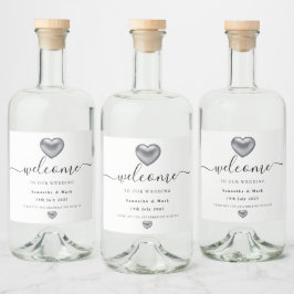 Eenvoudig modern zilveren Heart Weddenschap Wine L Likeurfles Etiket
