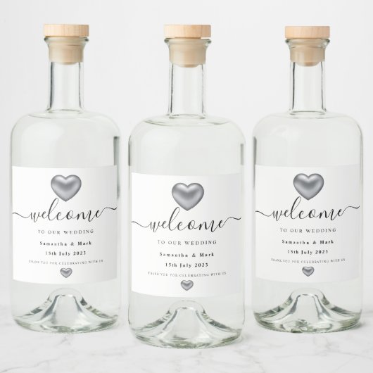 Eenvoudig modern zilveren Heart Weddenschap Wine L Likeurfles Etiket (Flessen)