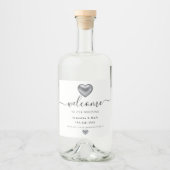 Eenvoudig modern zilveren Heart Weddenschap Wine L Likeurfles Etiket (Voorkant)