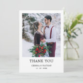 Eenvoudig Modern Zwart 1 foto bruiloft dank u kaar Bedankkaart (Staand voorkant)