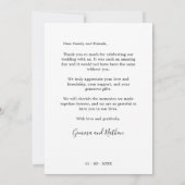 Eenvoudig Modern Zwart 1 foto bruiloft dank u kaar Bedankkaart (Achterkant)