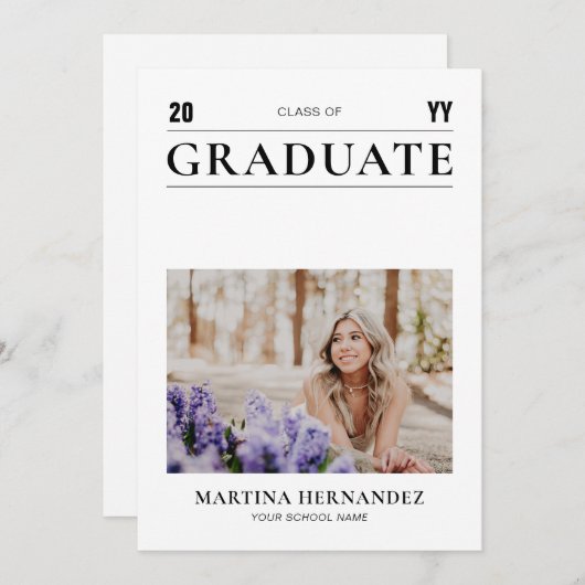 Eenvoudig Modern Zwart Afstuderen Fotoaankondiging Aankondiging (Voorkant / Achterkant)