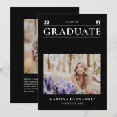 Eenvoudig Modern Zwart Afstuderen Fotoaankondiging Aankondiging (Voorkant / Achterkant)