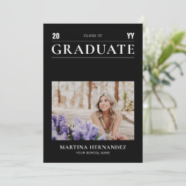 Eenvoudig Modern Zwart Afstuderen Fotoaankondiging Aankondiging