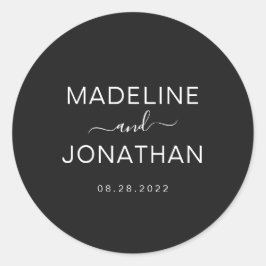 Eenvoudig modern zwart bruiloft ronde sticker