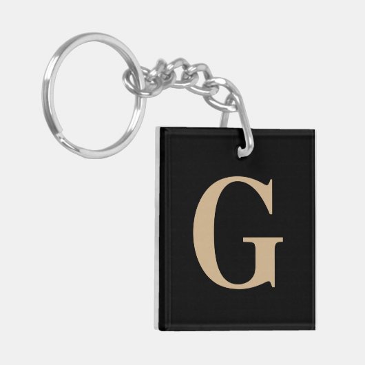 Eenvoudig modern zwart en beige monogram sleutelhanger (Voorkant Links)