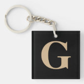 Eenvoudig modern zwart en beige monogram sleutelhanger (Voorkant)
