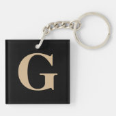 Eenvoudig modern zwart en beige monogram sleutelhanger (Achterkant)