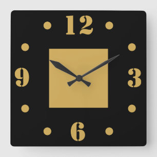 Eenvoudig modern zwart en Gold minimalistisch Vierkante Klok
