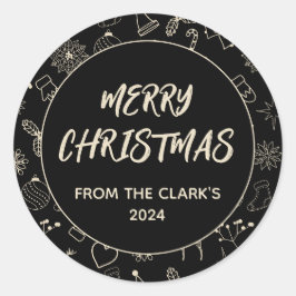 Eenvoudig Modern Zwart en Goud Schattig Kerstmis Ronde Sticker
