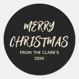 Eenvoudig Modern Zwart en Goud Vrolijk Kerstfeest Ronde Sticker