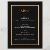 Eenvoudig modern zwart en oranje bruiloft platte m menu (Voorkant)