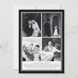 Eenvoudig Modern Zwart en Wit 4Foto Huwelijk Kaart