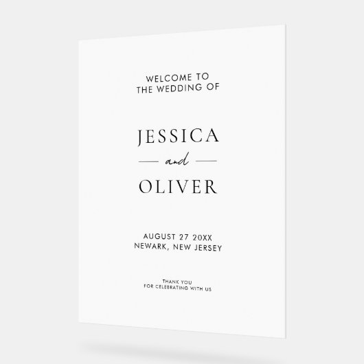 Eenvoudig modern, zwart en wit bruiloft welkom acryl bord (Hoek)