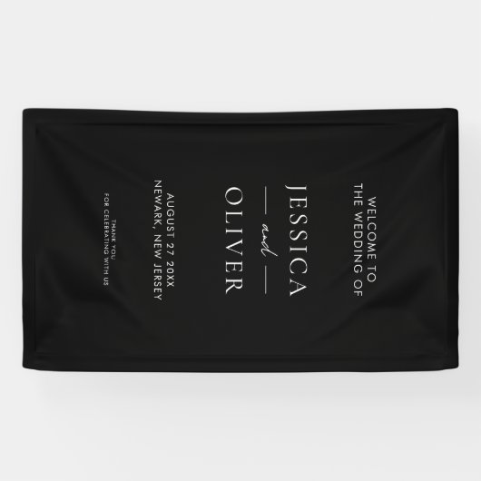 Eenvoudig modern, zwart en wit bruiloft welkom spandoek (Horizontaal)