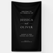 Eenvoudig modern, zwart en wit bruiloft welkom spandoek (Verticaal)