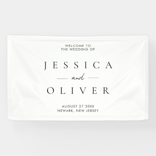 Eenvoudig modern, zwart en wit bruiloft welkom spandoek (Horizontaal)