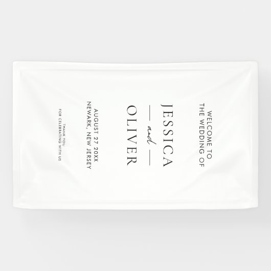 Eenvoudig modern, zwart en wit bruiloft welkom spandoek (Horizontaal)