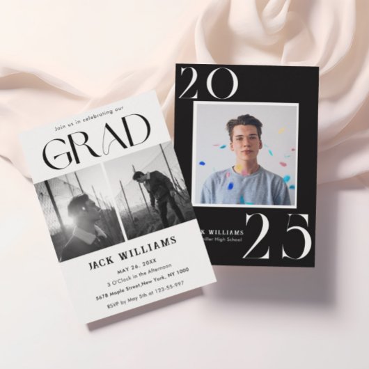 Eenvoudig modern zwart en wit, Grad Feest 2025 Kaart