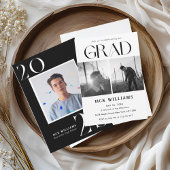 Eenvoudig modern zwart en wit, Grad Feest 2025 Kaart