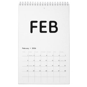 Eenvoudig Modern Zwart en Wit Minimalistisch Kalender