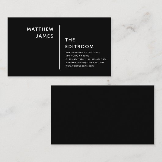 Eenvoudig, modern, zwart en wit visitekaartje (Voorkant / Achterkant)