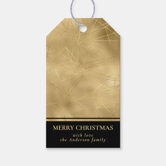 Eenvoudig Modern Zwart & Faux Goud Vrolijk Kerstfe Cadeaulabel (Voorkant)