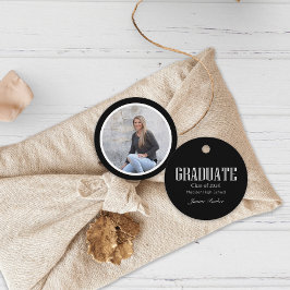 Eenvoudig modern zwart foto Afstuderen Bedankjes Labels