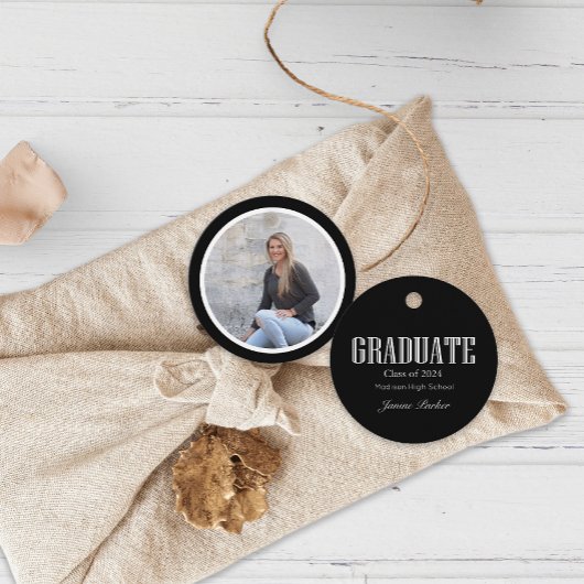 Eenvoudig modern zwart foto Afstuderen Bedankjes Labels