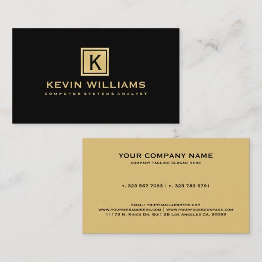 Eenvoudig Modern Zwart & Goud Geometrisch Accent Visitekaartje (Voorkant / Achterkant)