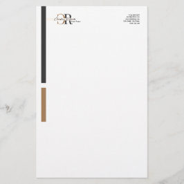 Eenvoudig Modern Zwart Goud Monogram Briefpapier