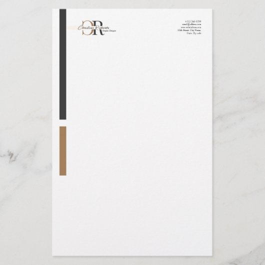 Eenvoudig Modern Zwart Goud Monogram Briefpapier (Voorkant)