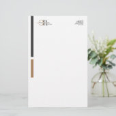 Eenvoudig Modern Zwart Goud Monogram Briefpapier (Staand voorkant)