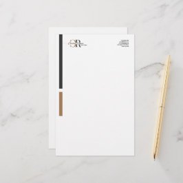 Eenvoudig Modern Zwart Goud Monogram Briefpapier
