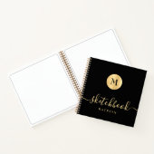 Eenvoudig Modern Zwart Goud Monogram Chique Schets Notitieboek (Binnen)