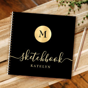 Eenvoudig Modern Zwart Goud Monogram Chique Schets Notitieboek