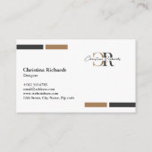 Eenvoudig Modern Zwart Goud Monogram Visitekaartje (Achterkant)