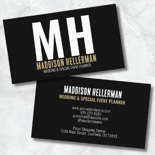Eenvoudig Modern Zwart Gouden Monogram Visitekaartje