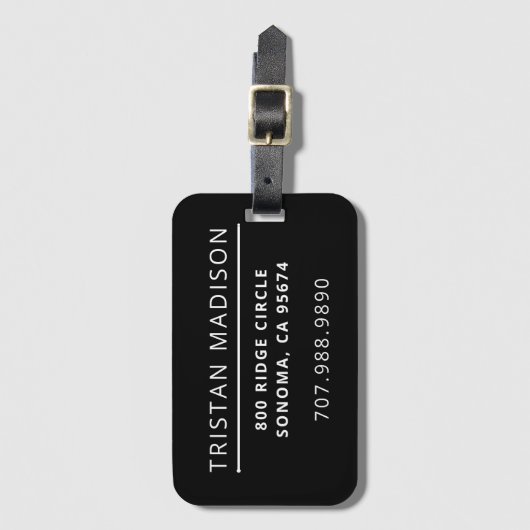 Eenvoudig Modern Zwart Minimalistisch Custom Bagagelabel (Voorkant (verticaal))