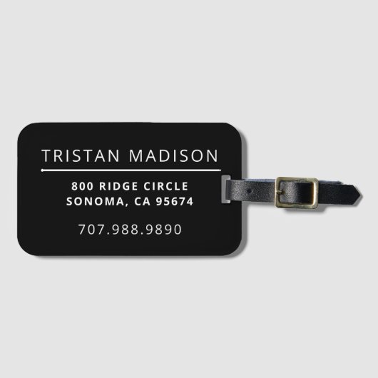 Eenvoudig Modern Zwart Minimalistisch Custom Bagagelabel (Voorkant (horizontaal))