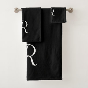 Eenvoudig modern zwart monogram Initiaal Bad Handdoek