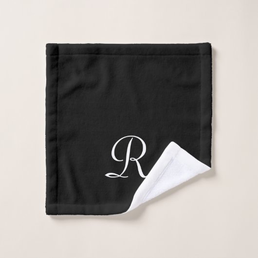Eenvoudig modern zwart monogram Initiaal Bad Handdoek (Wasdoekje)