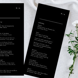 Eenvoudig modern zwart Onyx Tuxedo Monogram Wedden Menu
