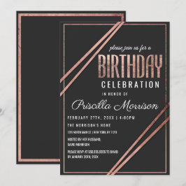 Eenvoudig modern zwart Roos Gold Chic Lineaar Birt Kaart