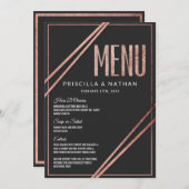 Eenvoudig modern zwart Roos Gold Chic Linear Weddi Menu (Voorkant / Achterkant)