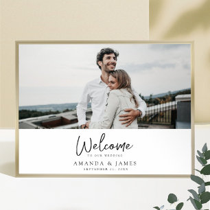 Eenvoudig Modern Zwart Schrift Foto Bruiloft Welko Poster