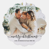 Eenvoudig Modern Zwart Script 2 Foto Kerstmis Ornament Kaart (Voorkant)