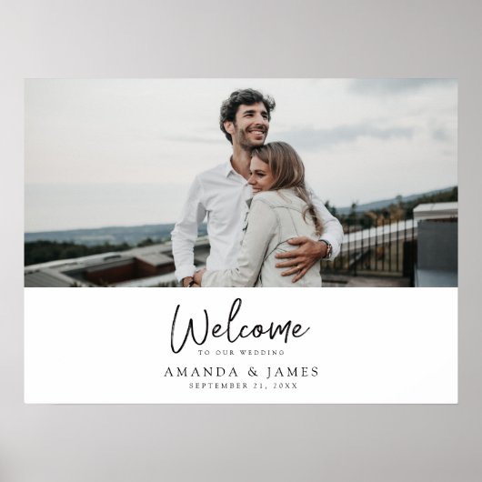 Eenvoudig Modern Zwart Script Foto Bruiloft Welkom Poster (Voorkant)