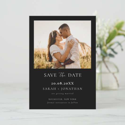 Eenvoudig Modern Zwart Script Sla de datumfoto op Kaart (Staand voorkant)